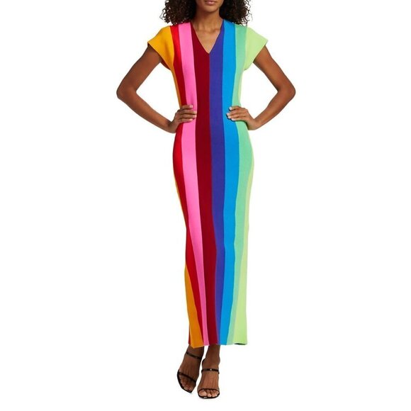 Christopher John Rogers Striped Cap-Sleeve Midi-Dress - Picture 1 of 7